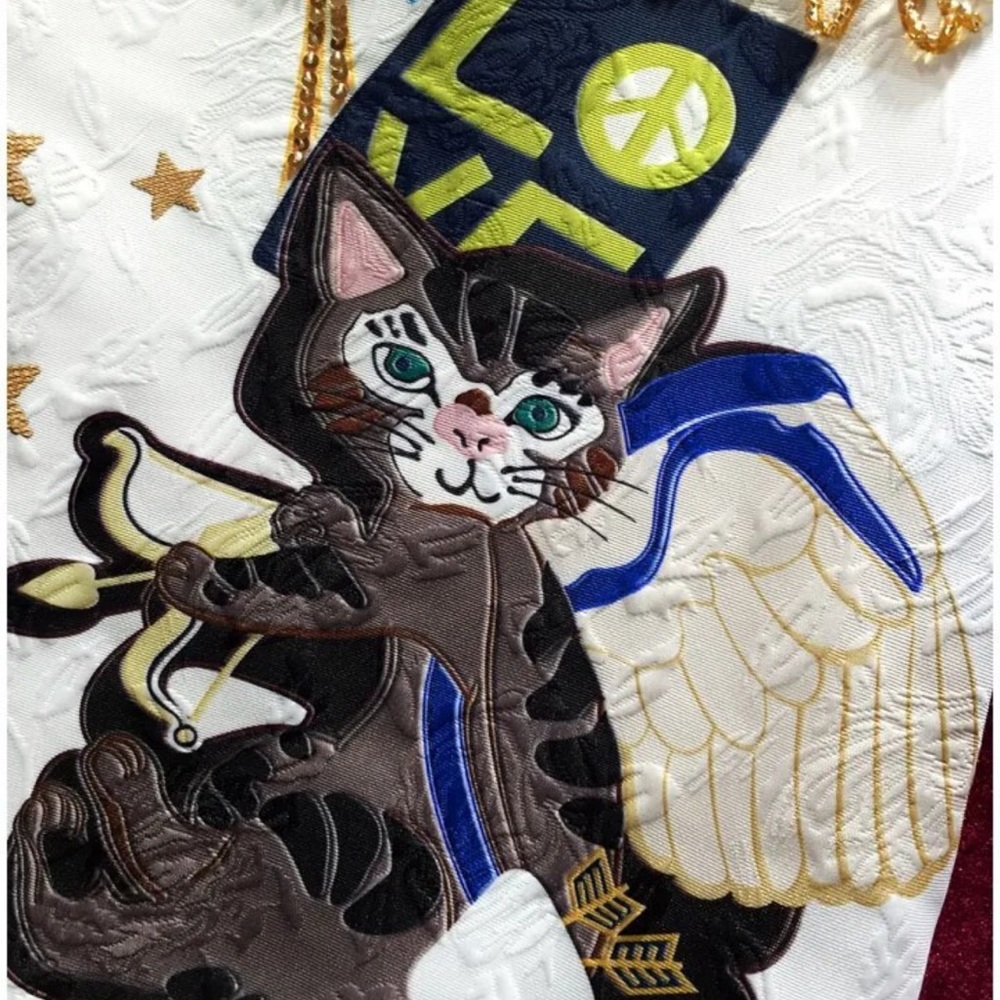 White Brocade Graphic Cat Design Dress - Picture 9 of 11